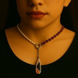 Gold Beaded Statement Necklace with Colorful 3.5" Drop Pendant – Women’s Jewelry